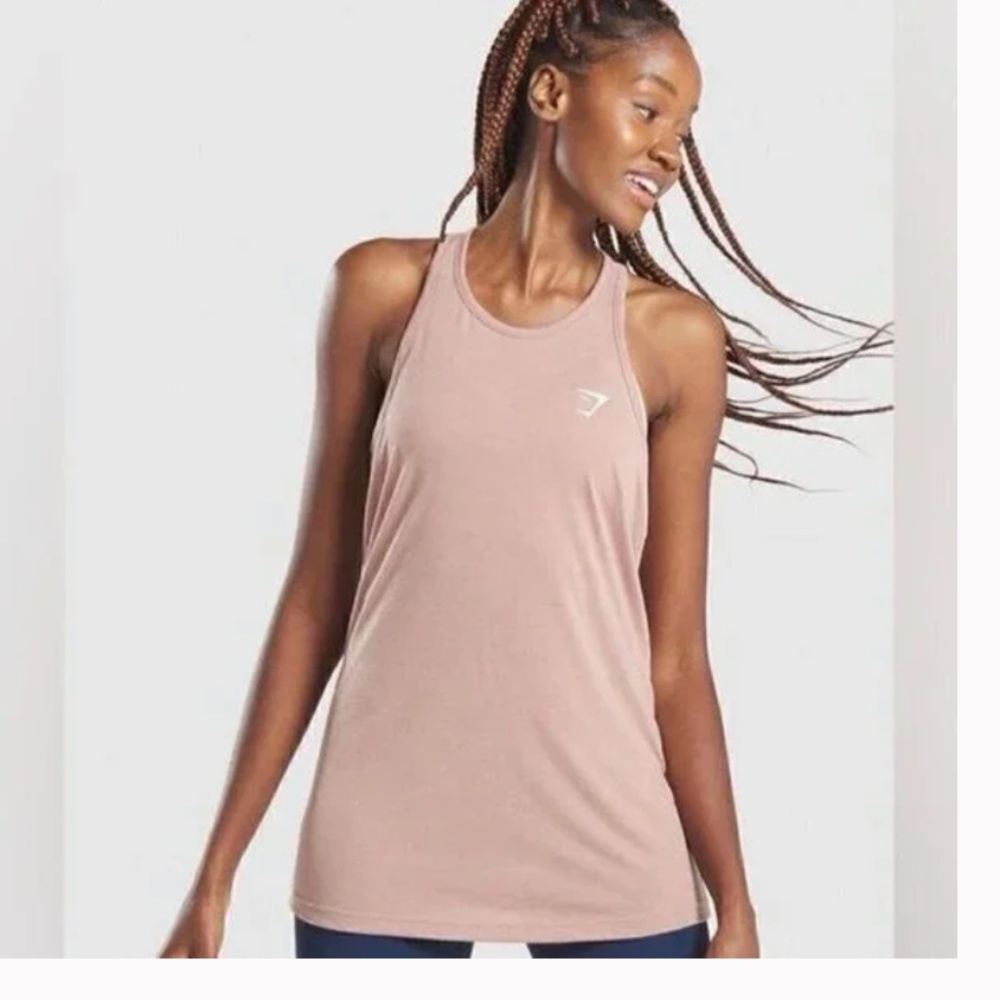 GYMSHARK Dusty Pink Open Sleeve Long Tank Top Size Small